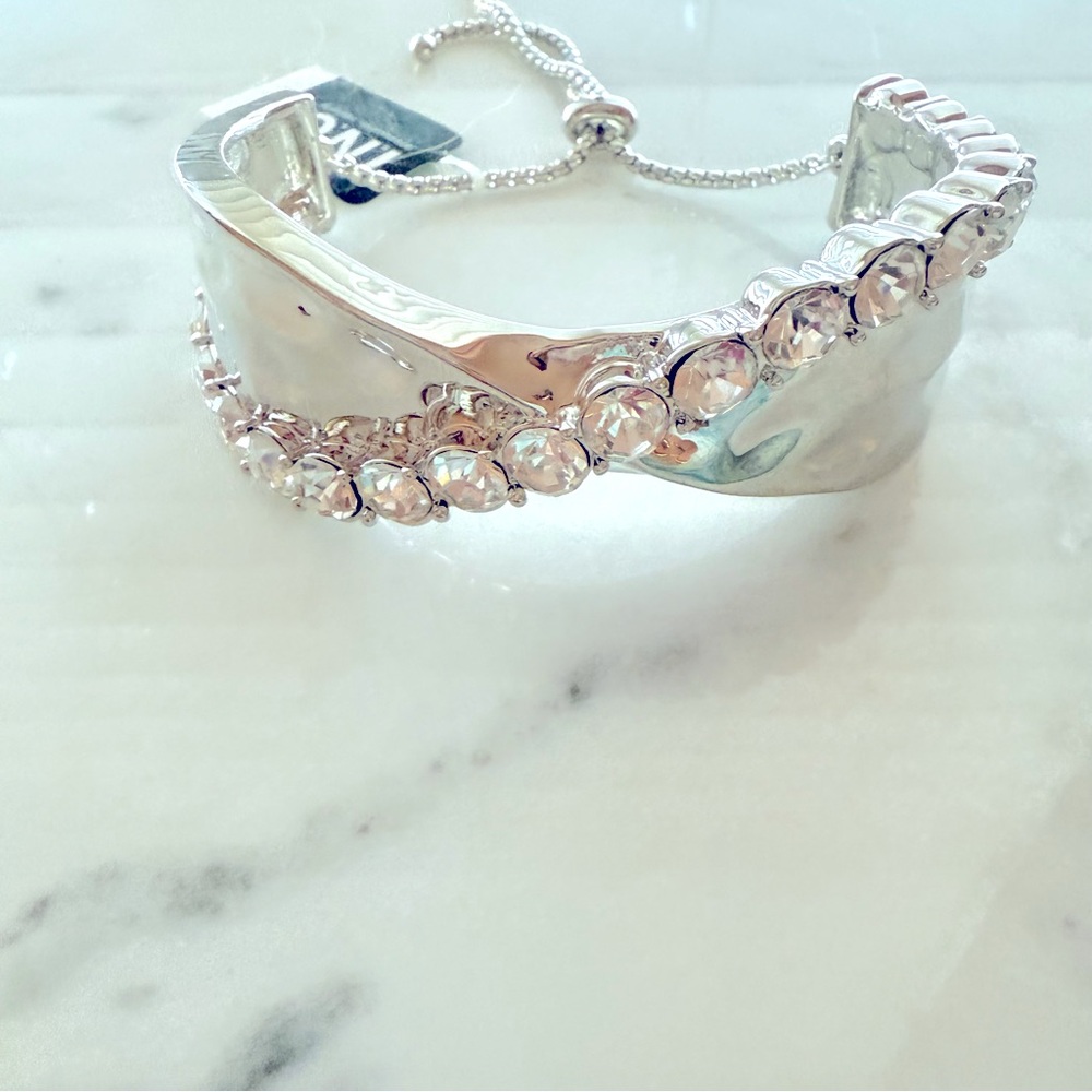 New INC International Concepts Cuff Silver Bracelet with Crystal Accents - Picture 9 of 10